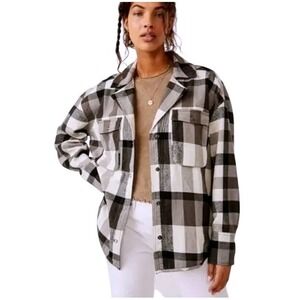 Free People Medium Izzie Cargo Flannel Shacket Jacket Plaid Oversized NWT